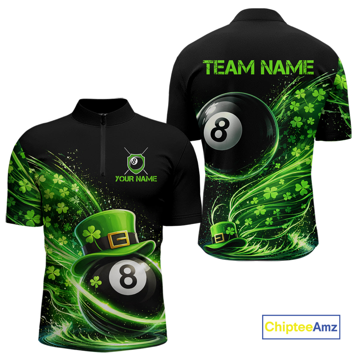 Funny Tornado Shamrock 8 Ball St Patrick's Day Men Billiard Shirts Custom Pool Balls Billiard Attire NYN2742
