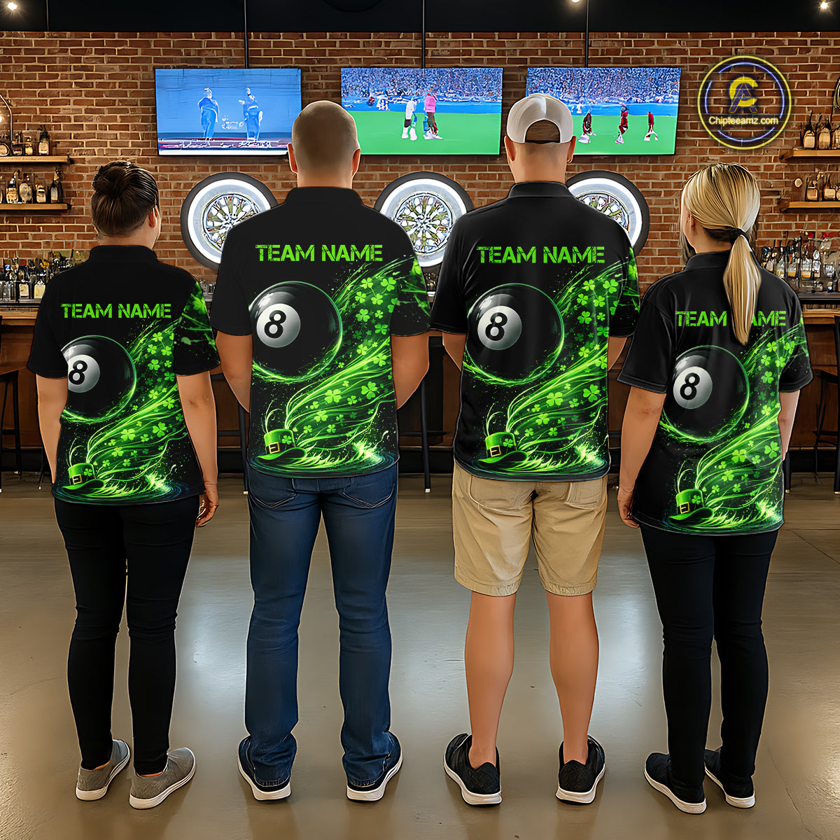 Funny Tornado Shamrock 8 Ball St Patrick's Day Men Billiard Shirts Custom Pool Balls Billiard Attire NYN2742