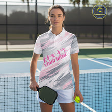 Load image into Gallery viewer, Custom Pink Grey Paint Pickleball Ball &amp; Paddle T-Shirt For Women Outfits Pickleball Jersey NYN2577