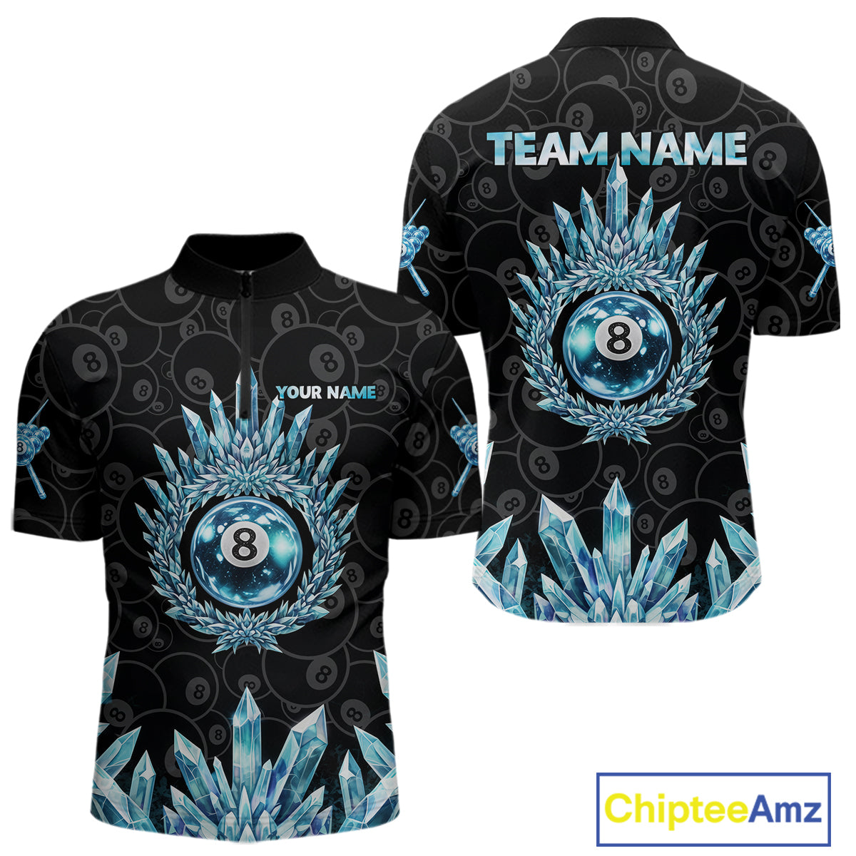Blue Icy Cold Pool 8 Ball Billiard Polo & 1/4-Zip Shirt For Men Custom Ball Billiard Attire NYN2589