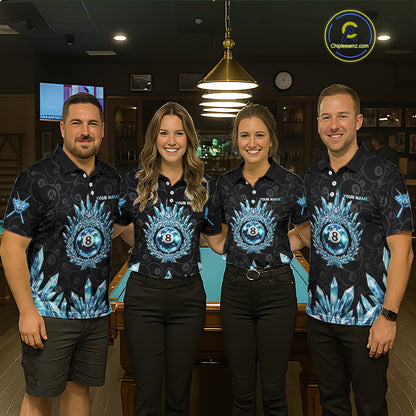 Blue Icy Cold Pool 8 Ball Billiard Polo & 1/4-Zip Shirt For Women Custom Ball Billiard Attire NYN2589
