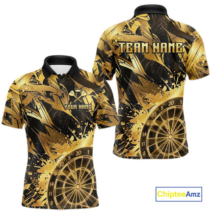 Gold Splatter Dartboard Men Dart Polo & 1/4-Zip Shirt Custom Name Dart Jersey For Darters NYN2965