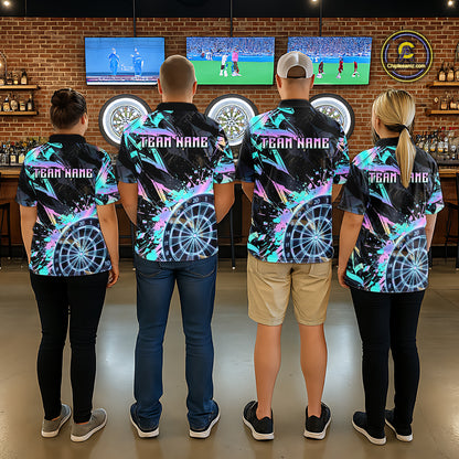 Holographic Splatter Dartboard Men Dart Polo & 1/4-Zip Shirt Custom Name Dart Jersey For Darters NYN2966