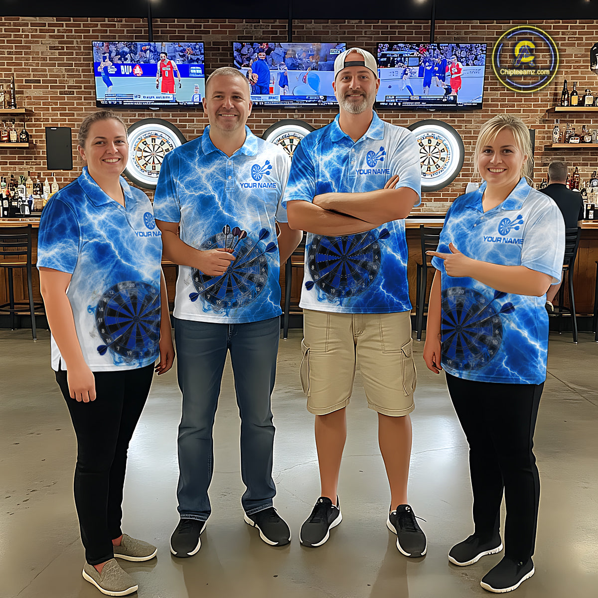 Personalised Blue And White Smokes Men Dart Shirts Custom Thunder Darts Team Shirt For Players NYN3365