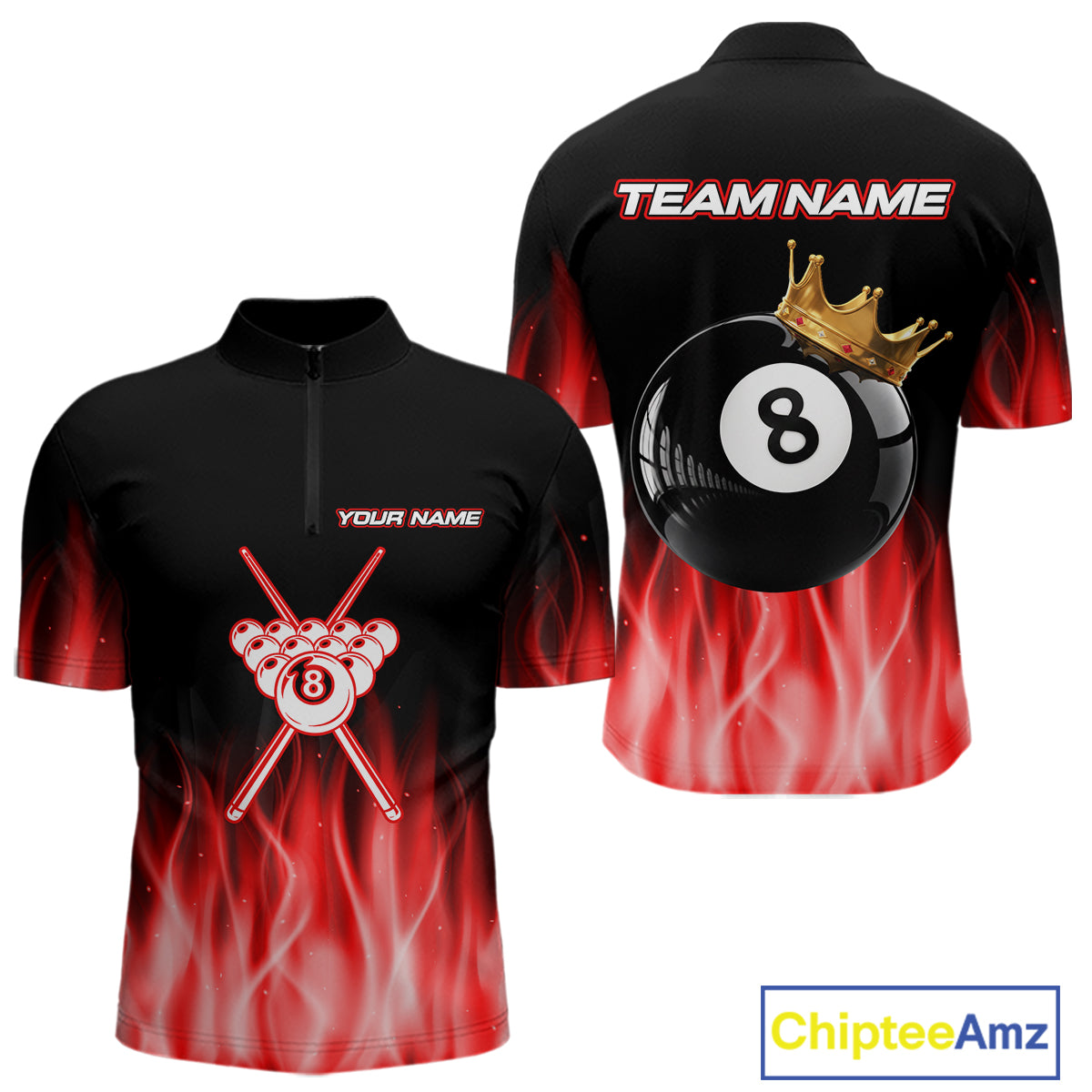 Custom Red Flaming Crown 8 Ball Billiard Shirts For Men Personalized Billiard Attire Gifts NYN2323