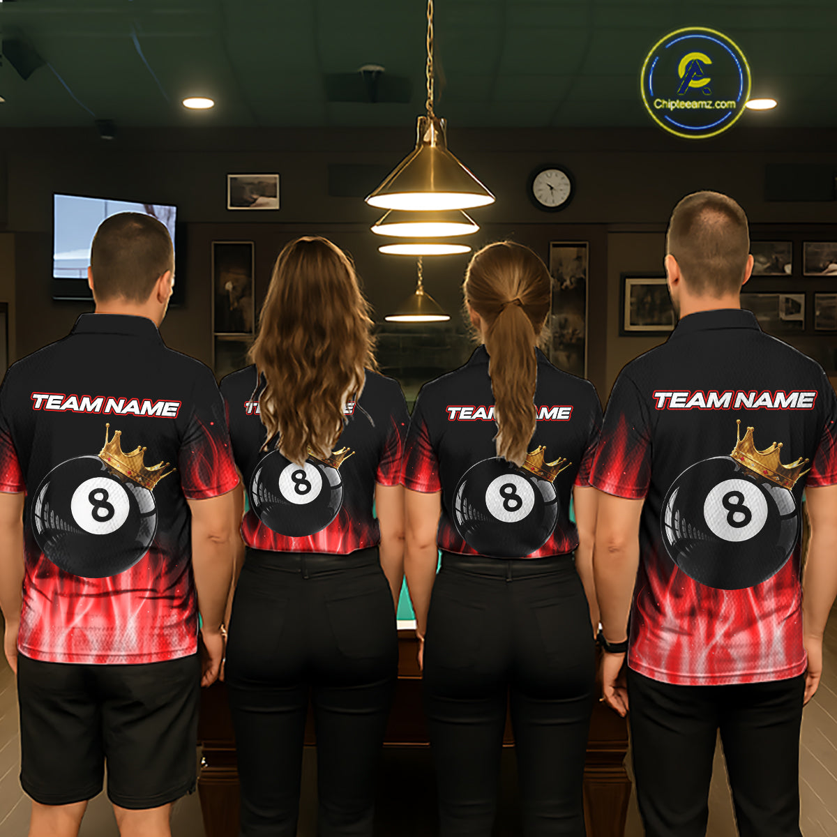 Custom Red Flaming Crown 8 Ball Billiard Shirts For Men Personalized Billiard Attire Gifts NYN2323