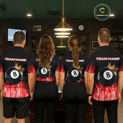 Custom Red Flaming Crown 8 Ball Billiard Shirts For Men Personalized Billiard Attire Gifts NYN2323