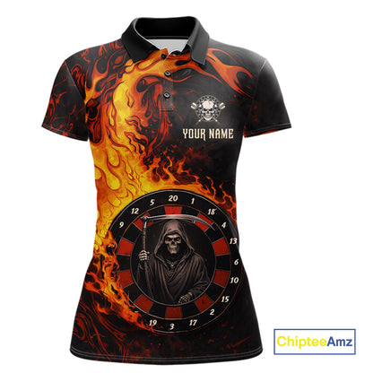 Grim Reaper Red Flaming Dartboard Women Darts Polo Shirt Personalized Grunge Darts Team Jerseys NYN2600