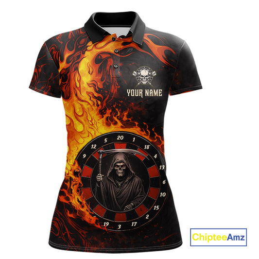 Grim Reaper Red Flaming Dartboard Women Darts Polo Shirt Personalized Grunge Darts Team Jerseys NYN2600