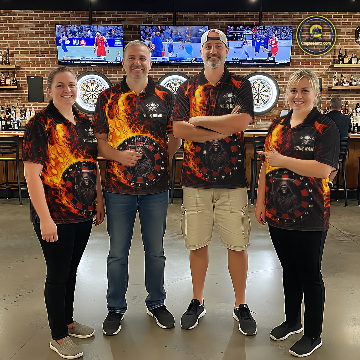 Grim Reaper Red Flaming Dartboard Women Darts 1/4-Zip Shirt Personalized Grunge Darts Team Jerseys NYN2600