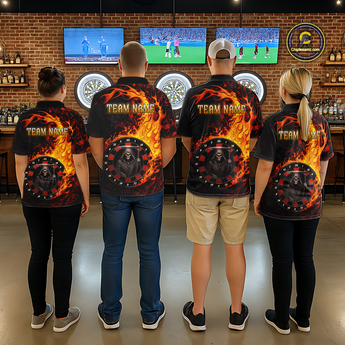 Grim Reaper Red Flaming Dartboard Women Darts 1/4-Zip Shirt Personalized Grunge Darts Team Jerseys NYN2600
