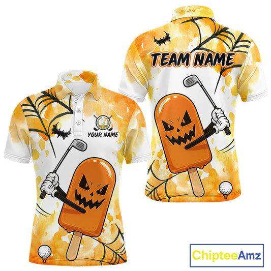 Funny Spooky Ice Cream men's golf polo, Halloween golf team shirt, performance golf apparel, custom golf uniform