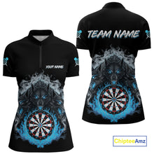 Load image into Gallery viewer, Grey And Blue Flames Wolf Custom Women's Funny Dart Quarter-Zip Shirts Team Dart League Jerseys NYN2079