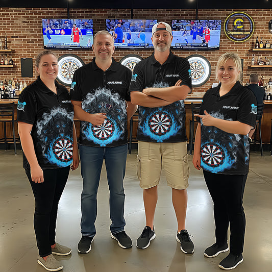 Grey And Blue Flames Wolf Custom Women's Funny Dart Quarter-Zip Shirts Team Dart League Jerseys NYN2079