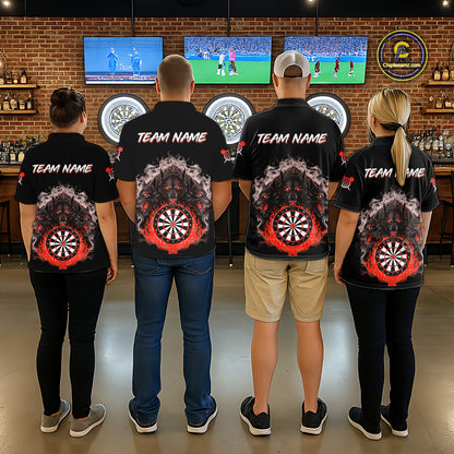 Grey And Red Flames Wolf Custom Men's Funny Dart Quarter-Zip Shirts Team Dart League Jerseys NYN2081