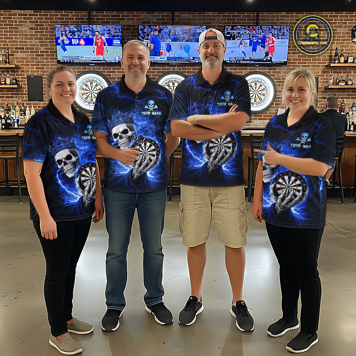 Black And Blue Thunder Crown Skull Dartboard Men Darts Polo Shirt Custom Darts Team Jersey NYN2608