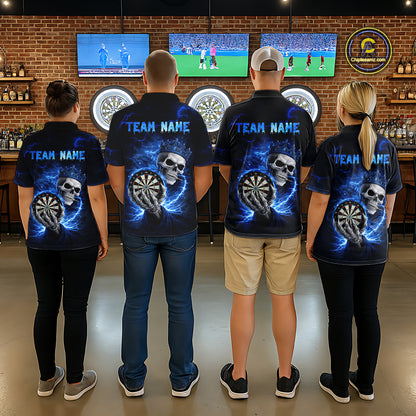 Black And Blue Thunder Crown Skull Dartboard Men Darts Polo Shirt Custom Darts Team Jersey NYN2608