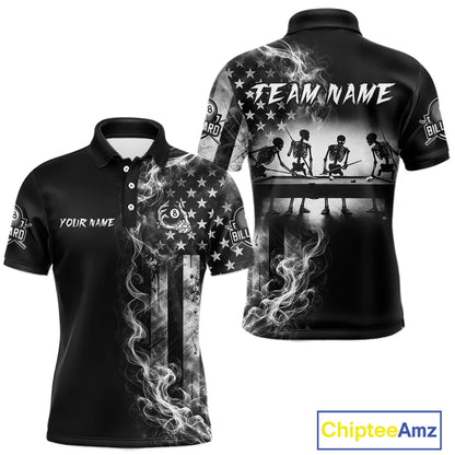 Grey Smokes American Flag 8 Ball Billiard Pool Shirt For Men Custom Billiard Skeleton Team Apparel NYN2764