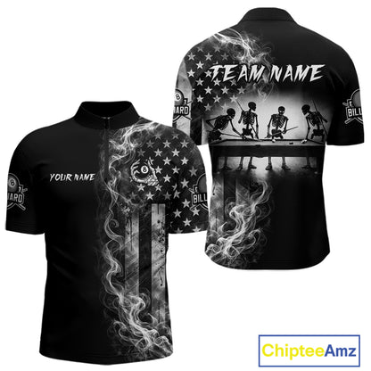 Grey Smokes American Flag 8 Ball Billiard Pool Shirt For Men Custom Billiard Skeleton Team Apparel NYN2764