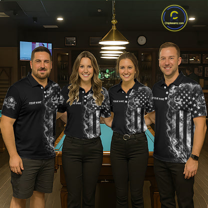 Grey Smokes American Flag 8 Ball Billiard Pool Shirt For Men Custom Billiard Skeleton Team Apparel NYN2764