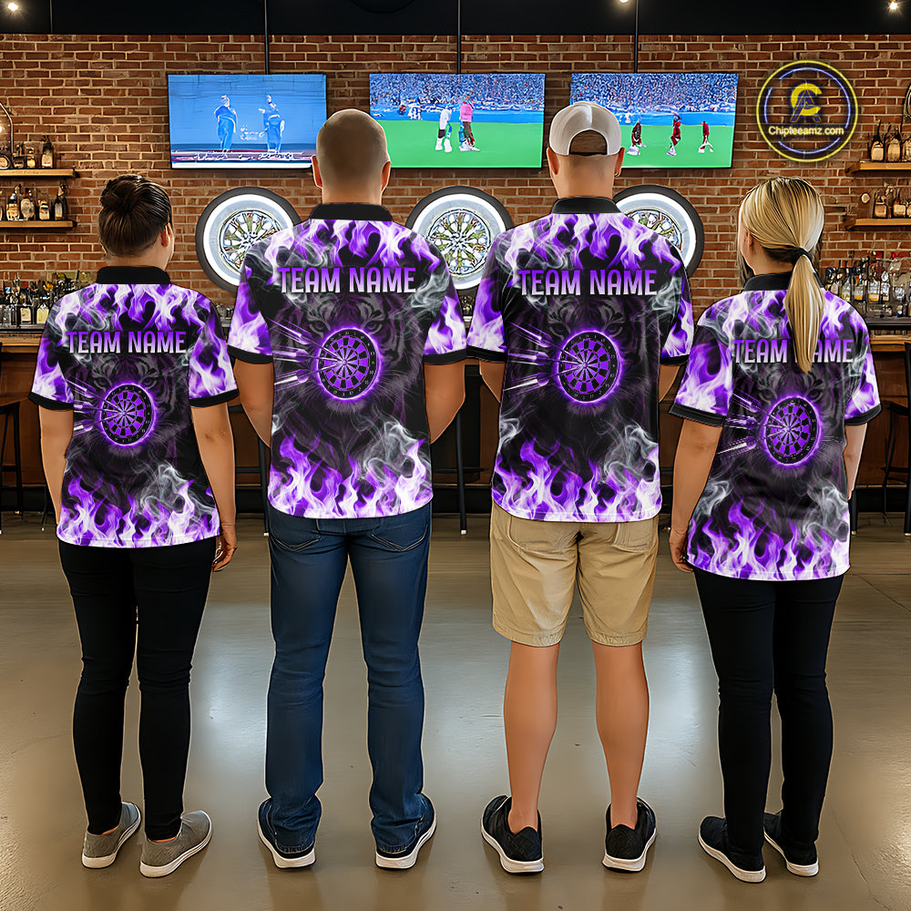 Purple Flaming Tiger Men Dart 1/4-Zip Shirts Personalized Name & Team Fire Flame Dart Jerseys NYN2101