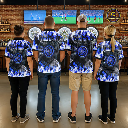 Blue Flaming Tiger Men Dart Polo Shirts Personalized Name & Team Fire Flame Dart Jerseys NYN2103