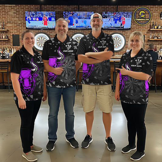 Bull & Dartboard Custom Grunge Women Darts 1/4-Zip Shirt Purple Darts Team Jersey NYN2351