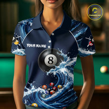 Load image into Gallery viewer, Blue Waving 8 Ball Pool Shirts Custom Billiard Pool Shirts For Women 3D Billiard Team Attire NYN2978