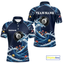 Load image into Gallery viewer, Blue Waving 8 Ball Pool Shirts Custom Billiard Pool Shirts For Men 3D Billiard Team Attire NYN2978
