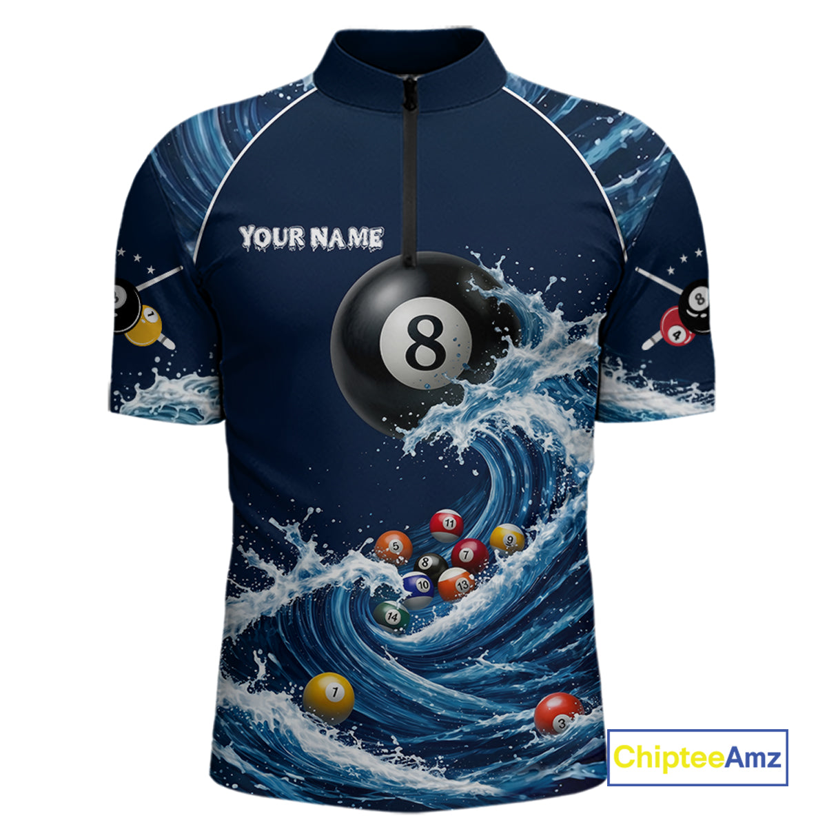 Blue Waving 8 Ball Pool Shirts Custom Billiard Pool Shirts For Men 3D Billiard Team Attire NYN2978