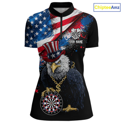 Personalized American Flag Splatter Eagle Dart Shirts For Women Patriotic Dart Polo & 1/4-Zip Jersey NYN2777