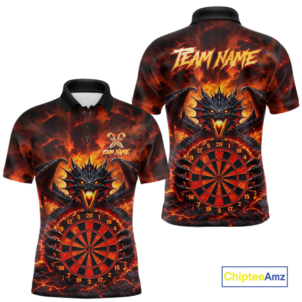Fire Flame Dragon Black & Red Dartboard Dart Polo Shirts For Men Custom Dart Team Shirts NYN2673