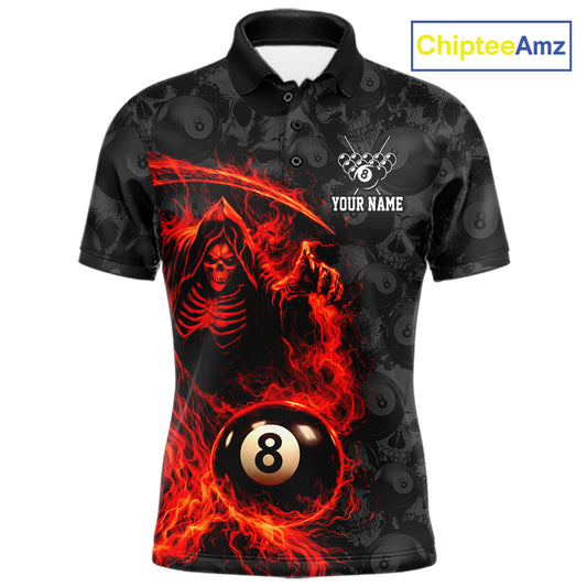 Personalized Red Flaming Grim Reaper 8 Ball Pool Billiard Shirts For Men Billiard Attire Gifts NYN2792