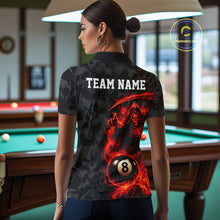 Load image into Gallery viewer, Personalized Red Flaming Grim Reaper 8 Ball Pool Billiard Shirts For Women Billiard Attire Gifts NYN2792
