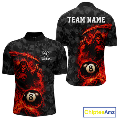 Personalized Red Flaming Grim Reaper 8 Ball Pool Billiard Shirts For Men Billiard Attire Gifts NYN2792
