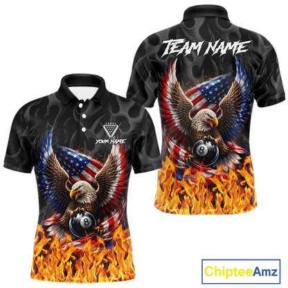 Personalized Fire Flame US Flag Eagle 8 Ball Pool Billiard Shirts For Men Patriotic Billiard Gifts NYN2793