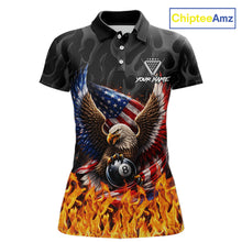 Load image into Gallery viewer, Personalized Fire Flame US Flag Eagle 8 Ball Pool Billiard Shirts For Women Patriotic Billiard Gifts NYN2793