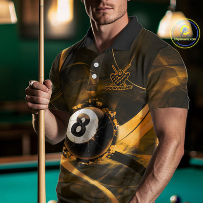Smoke Cracked Billiard 8 Ball Pool Shirt For Men Custom Billiard Polo & 1/4 Zip Team Attire | Yellow NYN3421