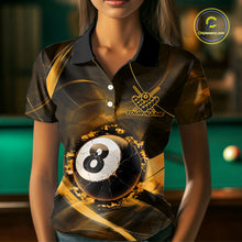 Load image into Gallery viewer, Smoke Cracked Billiard 8 Ball Pool Shirt For Women Custom Billiard Polo &amp; 1/4 Zip Team Attire | Yellow NYN3421