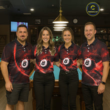 Load image into Gallery viewer, Smoke Cracked Billiard 8 Ball Pool Shirt For Men Custom Billiard Polo &amp; 1/4 Zip Team Attire | Red NYN3422