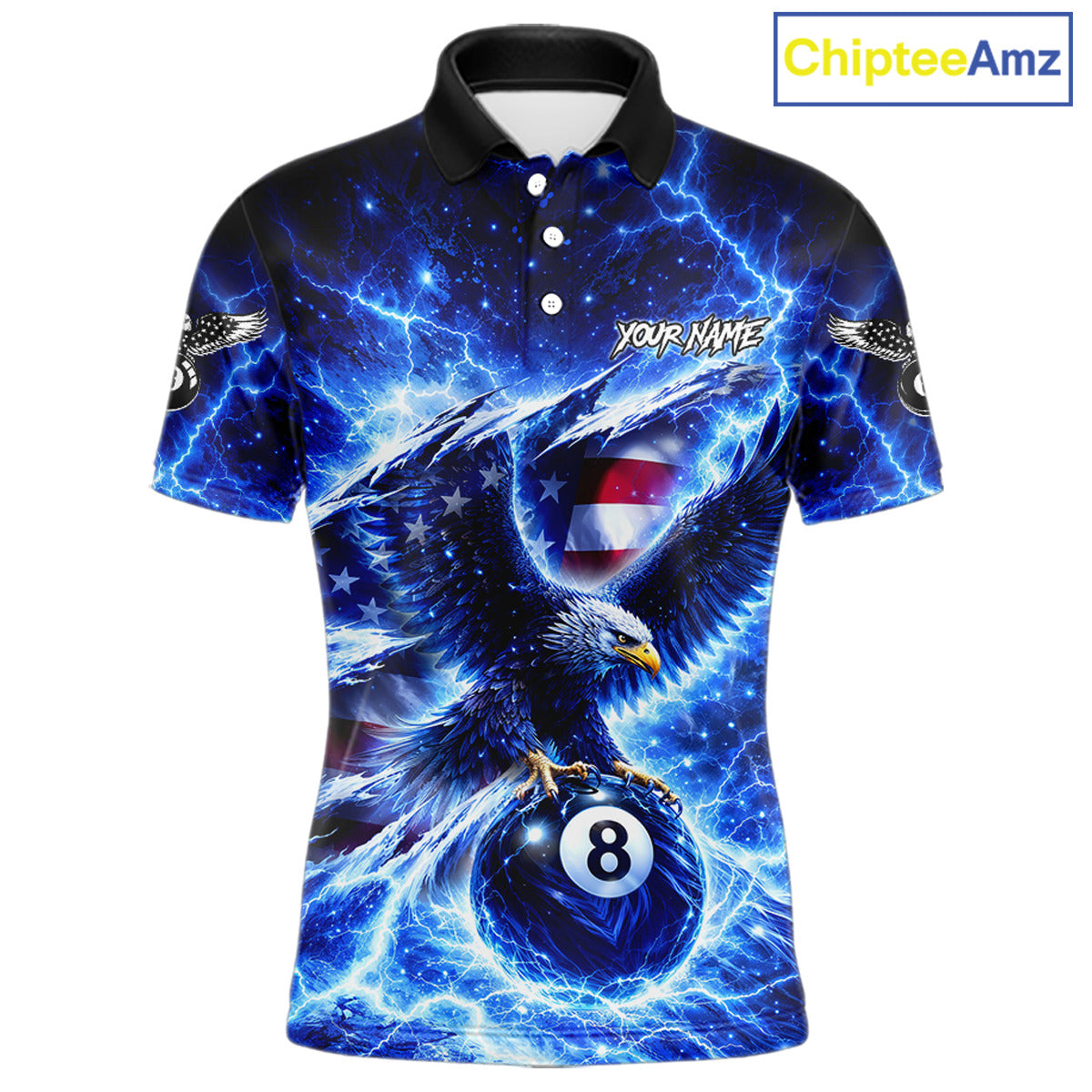 Torn US Flag Thunder Eagle Pool 8 Ball Men Billiard Shirt Custom Patriotic Billiard Apparel|Blue NYN2638