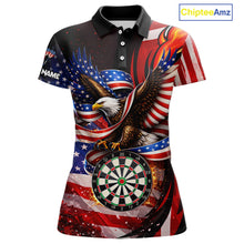 Load image into Gallery viewer, Custom US Flag Funny Eagle Dartboard Darts Women Polo &amp; 1/4-Zip Shirts Patriotic Dart Team Jerseys NYN2805