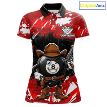 Load image into Gallery viewer, Funny billiard 8 ball cowboy gun shirt for women custom grunge pool team jersey red