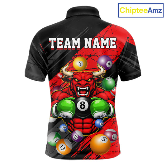 Boxing Bull Hold 8 Ball Pool Funny Billiard Shirt For Men Personalized Pool Balls Billiard Shirts NYN2652