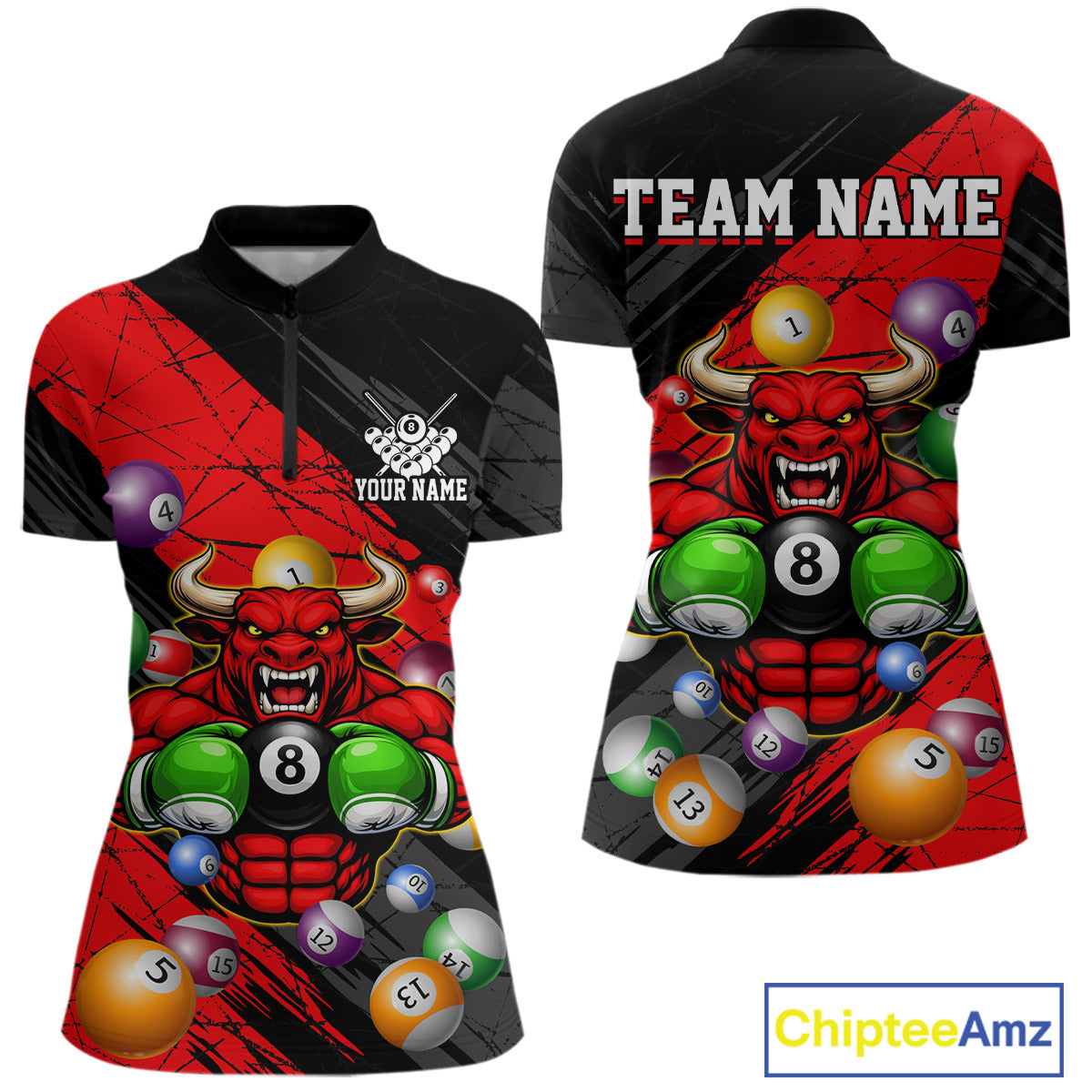 Boxing Bull Hold 8 Ball Pool Funny Billiard Shirt For Women Personalized Pool Balls Billiard Shirts NYN2652