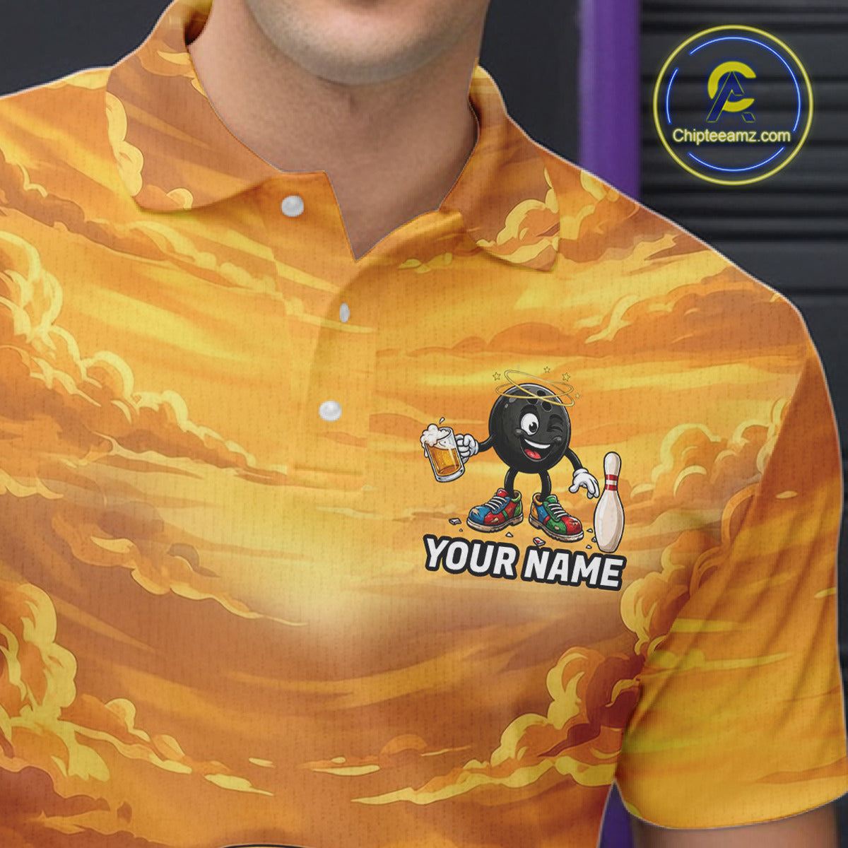 Mens Funny Beer Bowling Ball Shirts For Men Custom Team Polo Quarter-Zip Bowling Jerseys NYN3454