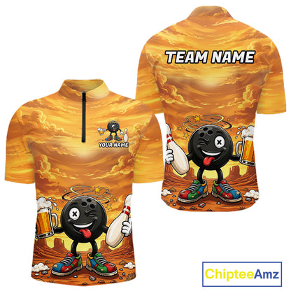 Funny beer bowling ball shirt for men custom bowling polo quarter zip jersey