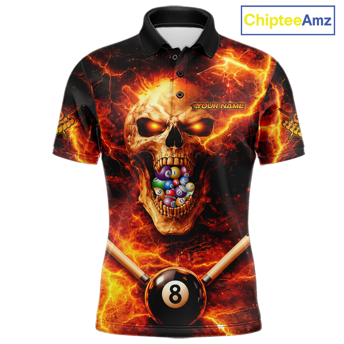 Thunder Red Skull Billiard 8 Ball & Sticks Billiard Shirt For Men Personalized Billiard Ball Shirts NYN2655