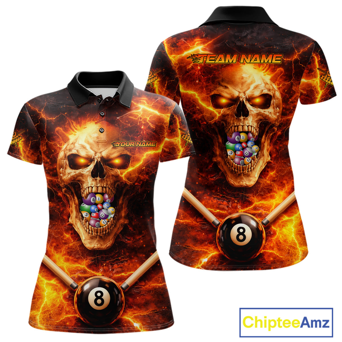 Thunder Red Skull Billiard 8 Ball & Sticks Billiard Shirt For Women Personalized Billiard Ball Shirts NYN2655