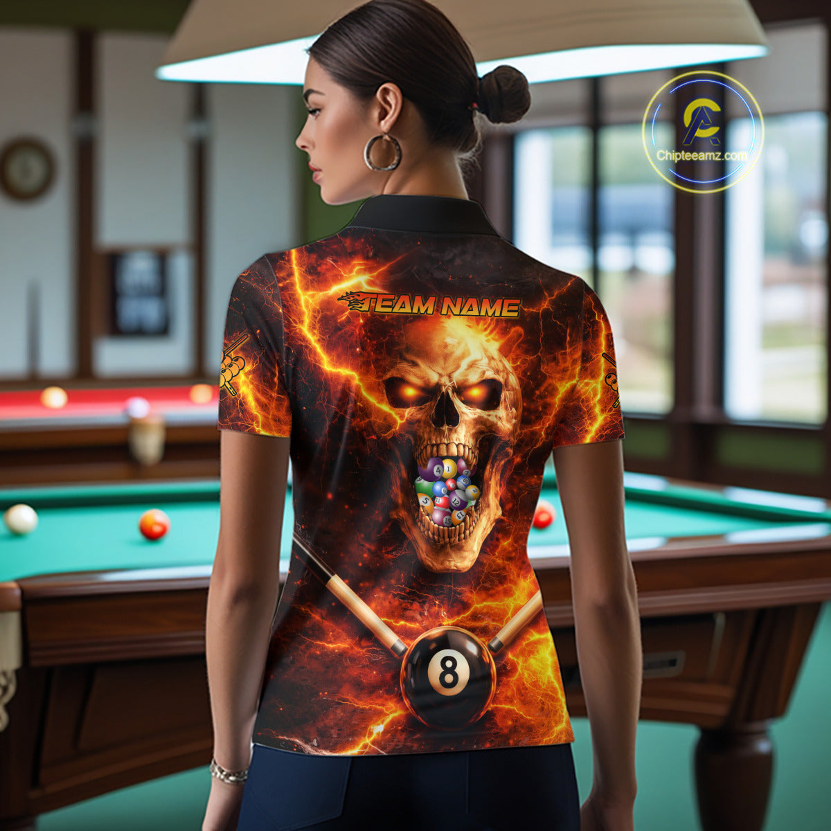 Thunder Red Skull Billiard 8 Ball & Sticks Billiard Shirt For Women Personalized Billiard Ball Shirts NYN2655